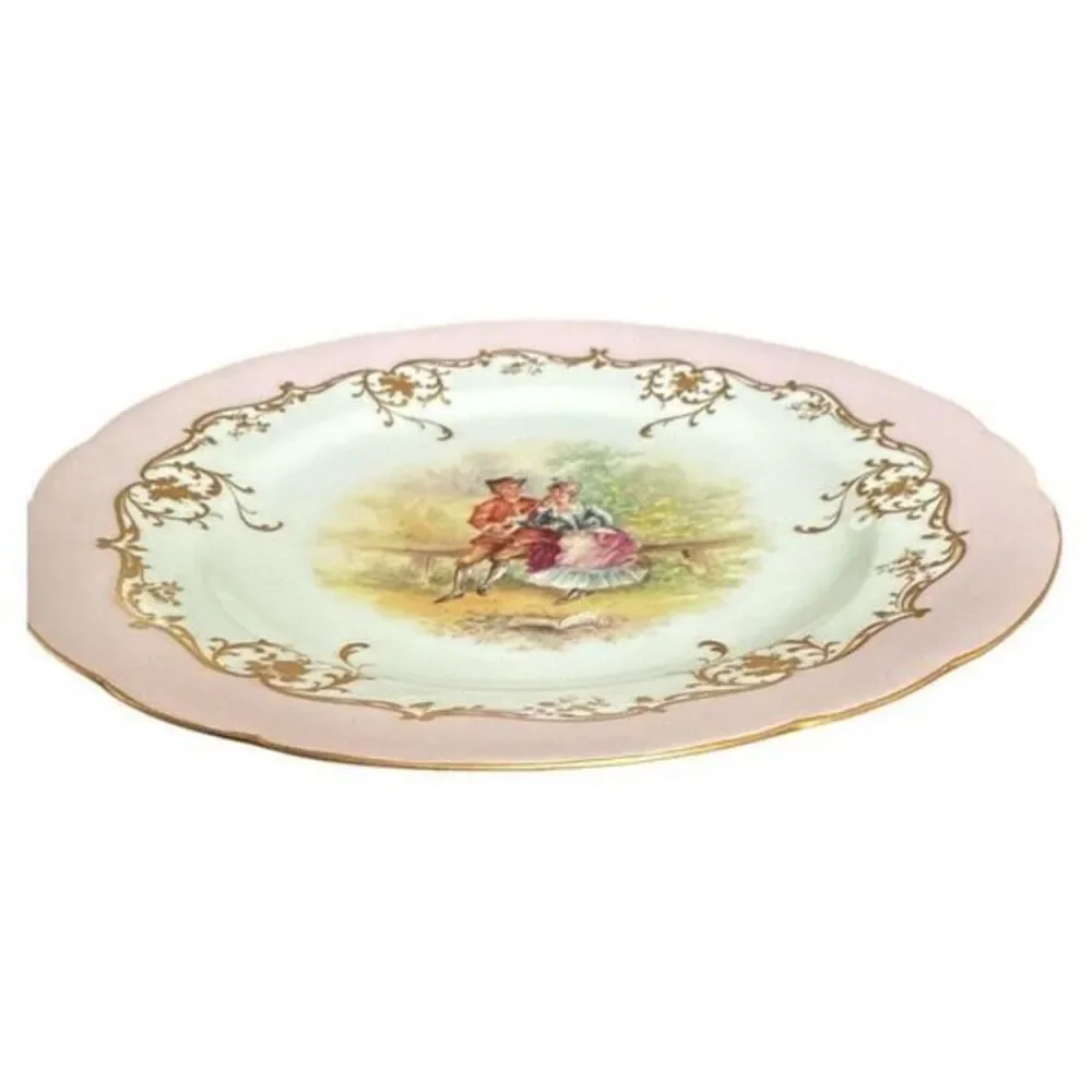 Dresden AMBROSIUS LAMM Antique Hand Painted Plate Courting Couple‎ Gold Guilded